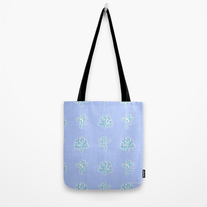 Coastal Coral Block Print in Blue and Aqua Tote Bag Gallery Image 2