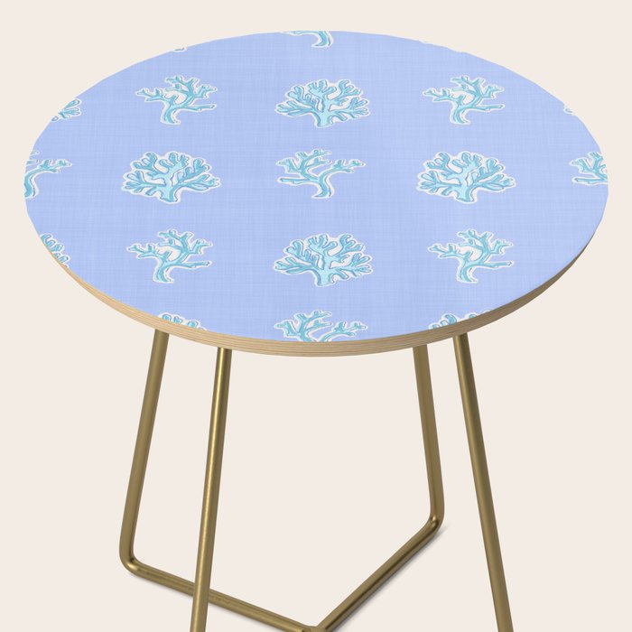 Coastal Coral Block Print in Blue and Aqua Side Table Gallery Image 2