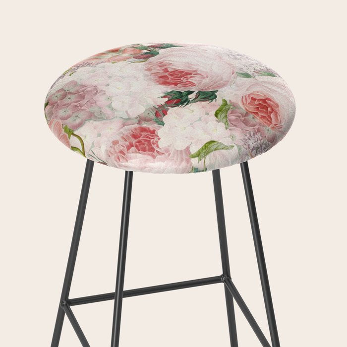 Vintage & Shabby Chic - Pastel Pink Botanical Summer Roses Garden Stool Gallery Image 2