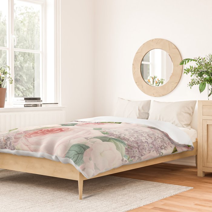 Vintage & Shabby Chic - Pastel Pink Botanical Summer Roses Garden Duvet Cover Gallery Image 2