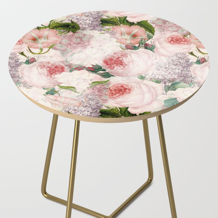 Vintage & Shabby Chic - Pastel Pink Botanical Summer Roses Garden Side Table Gallery Image 2