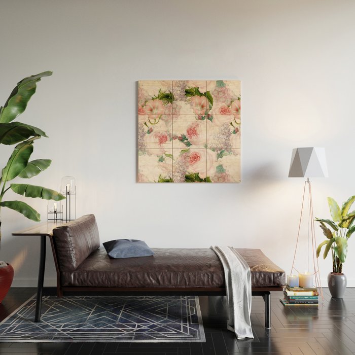 Vintage & Shabby Chic - Pastel Pink Botanical Summer Roses Garden Wood Wall Art Gallery Image 2
