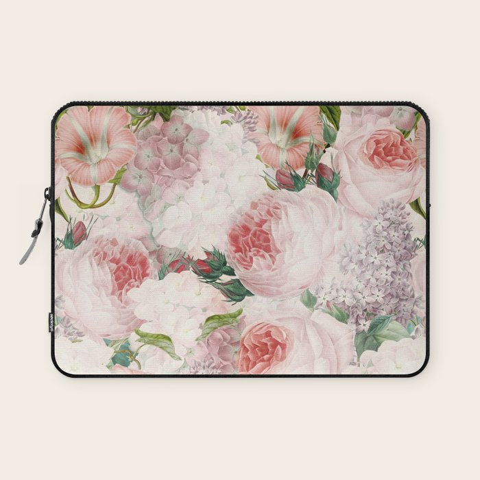 Vintage & Shabby Chic - Pastel Pink Botanical Summer Roses Garden Laptop Sleeve Gallery Image 1