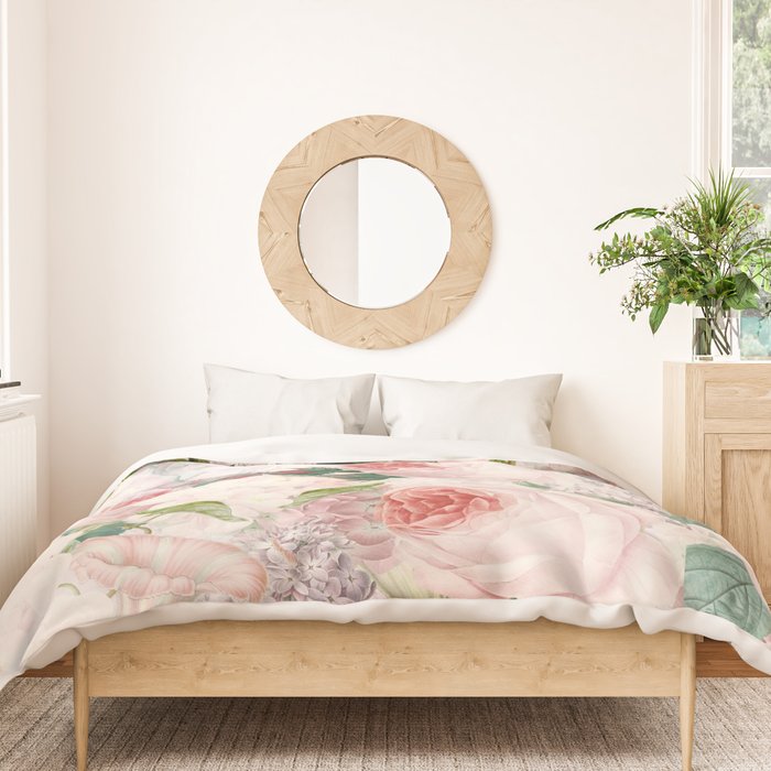 Vintage & Shabby Chic - Pastel Pink Botanical Summer Roses Garden Duvet Cover Gallery Image 3