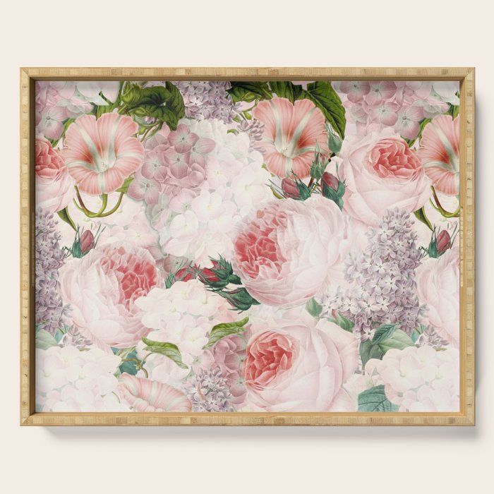 Vintage & Shabby Chic - Pastel Pink Botanical Summer Roses Garden Serving Tray Gallery Image 1