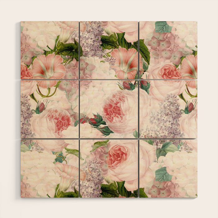 Vintage & Shabby Chic - Pastel Pink Botanical Summer Roses Garden Wood Wall Art Gallery Image 1