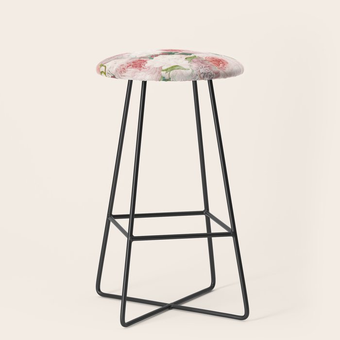 Vintage & Shabby Chic - Pastel Pink Botanical Summer Roses Garden Stool Gallery Image 1