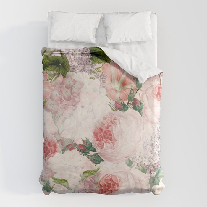 Vintage & Shabby Chic - Pastel Pink Botanical Summer Roses Garden Duvet Cover Gallery Image 1
