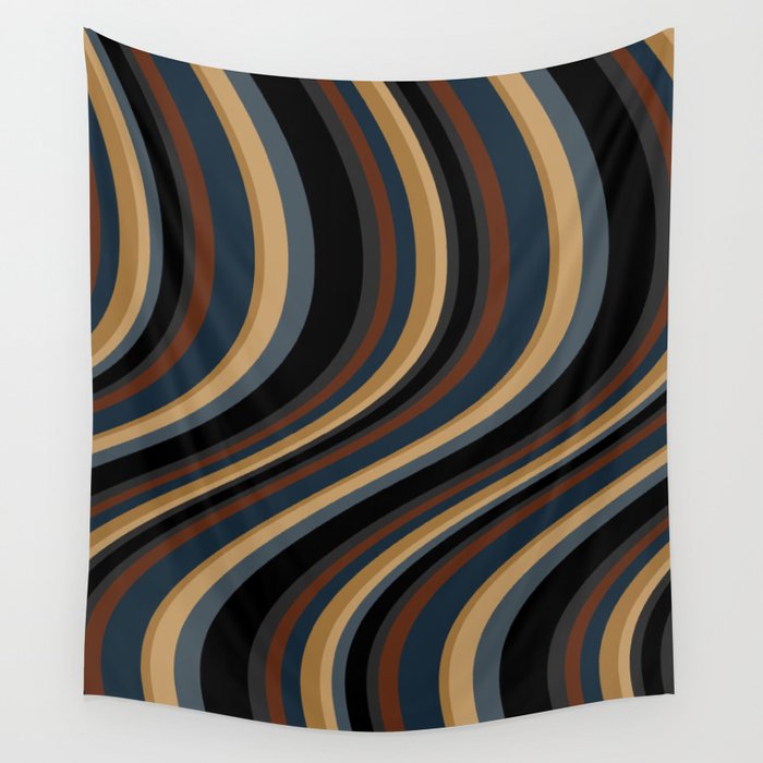 Wavy Stripes V - Dark Vintage  Wall Tapestry Gallery Image 1
