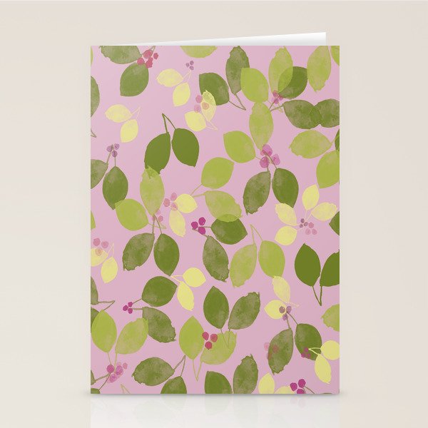 Summer Leaves and Berries on Pink Stationery Card Gallery Image 2