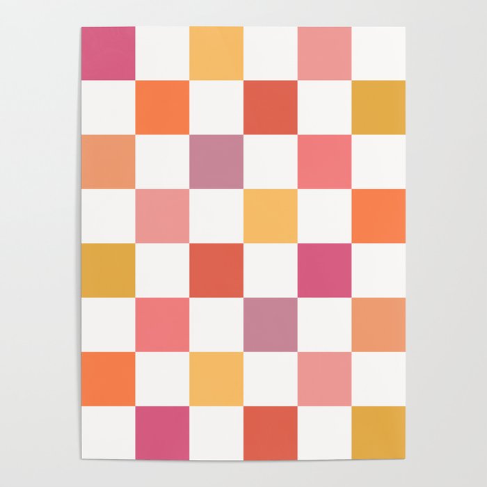 Orange, Pink & Yellow Checkered Pattern Poster Gallery Image 1