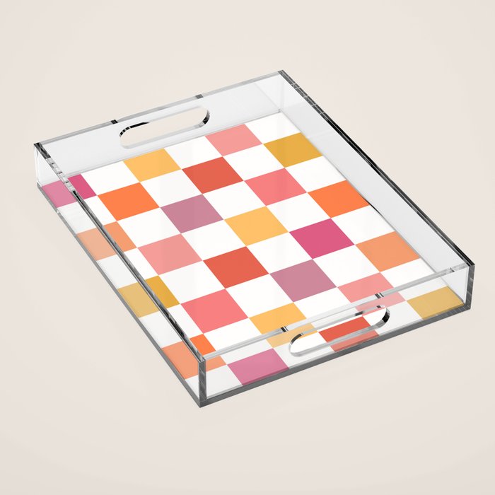 Orange, Pink & Yellow Checkered Pattern Acrylic Tray Gallery Image 1