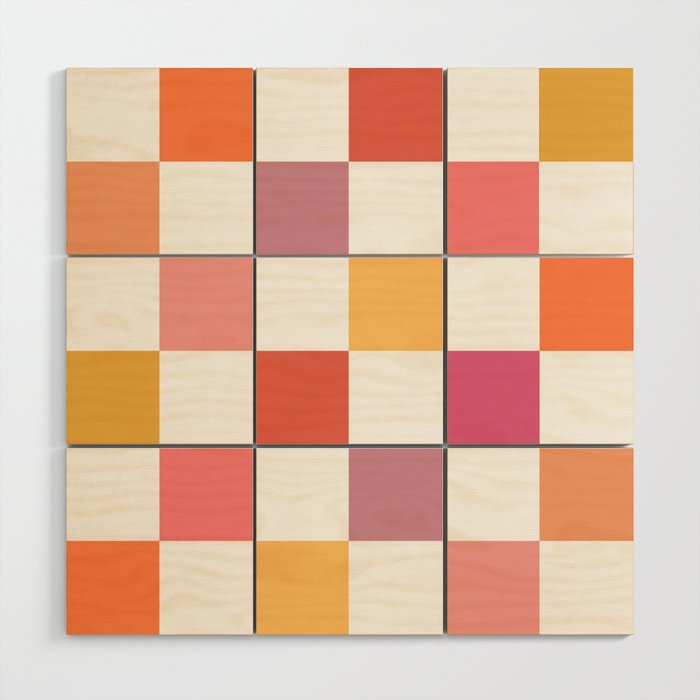 Orange, Pink & Yellow Checkered Pattern Wood Wall Art Gallery Image 1