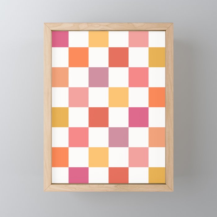 Orange, Pink & Yellow Checkered Pattern Mini Art Print Gallery Image 1
