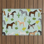 Horses Cactus - horse, cactus, western, texas, cowgirl, girl, cactus fabric, blanket, horse Outdoor Rug Gallery Image 1