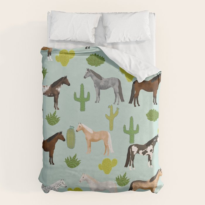 Horses Cactus - horse, cactus, western, texas, cowgirl, girl, cactus fabric, blanket, horse Duvet Cover