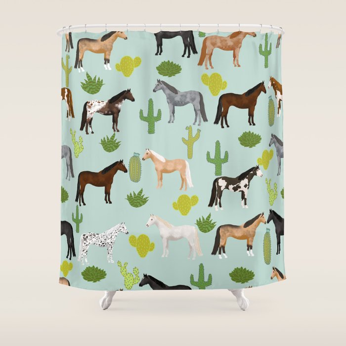 Horses Cactus - horse, cactus, western, texas, cowgirl, girl, cactus fabric, blanket, horse Shower Curtain Gallery Image 1