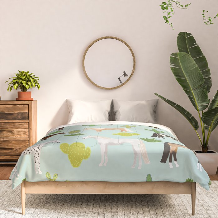 Horses Cactus - horse, cactus, western, texas, cowgirl, girl, cactus fabric, blanket, horse Comforter Gallery Image 3
