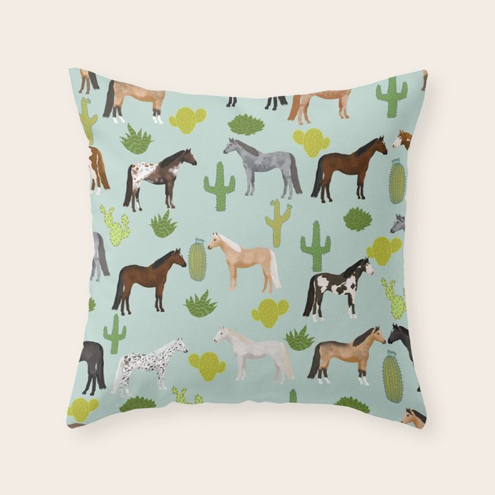 Horses Cactus - horse, cactus, western, texas, cowgirl, girl, cactus fabric, blanket, horse Throw Pillow Gallery Image 6