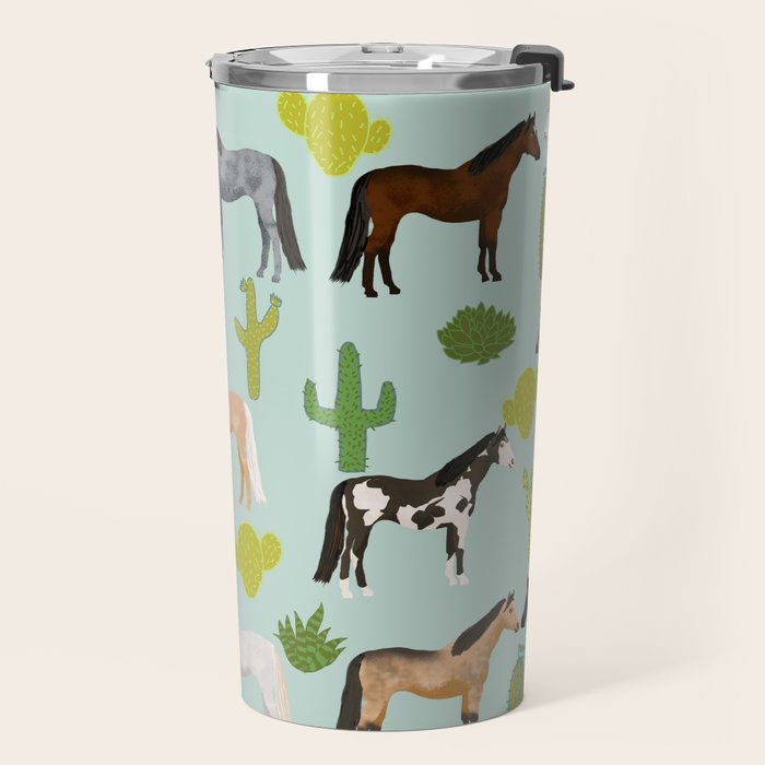 Horses Cactus - horse, cactus, western, texas, cowgirl, girl, cactus fabric, blanket, horse Travel Mug Gallery Image 2