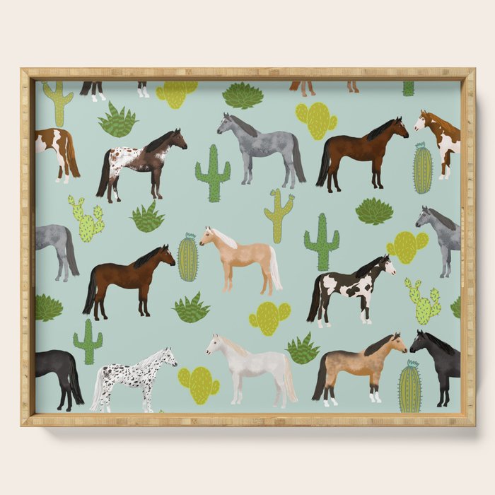 Horses Cactus - horse, cactus, western, texas, cowgirl, girl, cactus fabric, blanket, horse Serving Tray Gallery Image 1