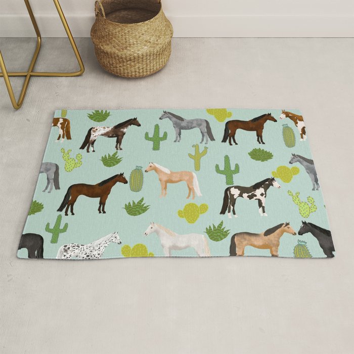 Horses Cactus - horse, cactus, western, texas, cowgirl, girl, cactus fabric, blanket, horse Rug Gallery Image 1