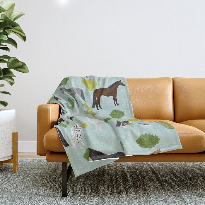 Horses Cactus - horse, cactus, western, texas, cowgirl, girl, cactus fabric, blanket, horse Throw Blanket Gallery Image 1