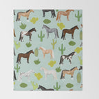 Horses Cactus - horse, cactus, western, texas, cowgirl, girl, cactus fabric, blanket, horse Throw Blanket Gallery Image 2
