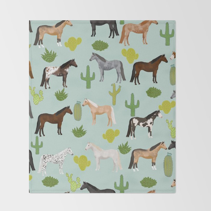 Horses Cactus - horse, cactus, western, texas, cowgirl, girl, cactus fabric, blanket, horse Throw Blanket Gallery Image 2
