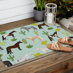 Horses Cactus - horse, cactus, western, texas, cowgirl, girl, cactus fabric, blanket, horse Outdoor Rug Gallery Image 2