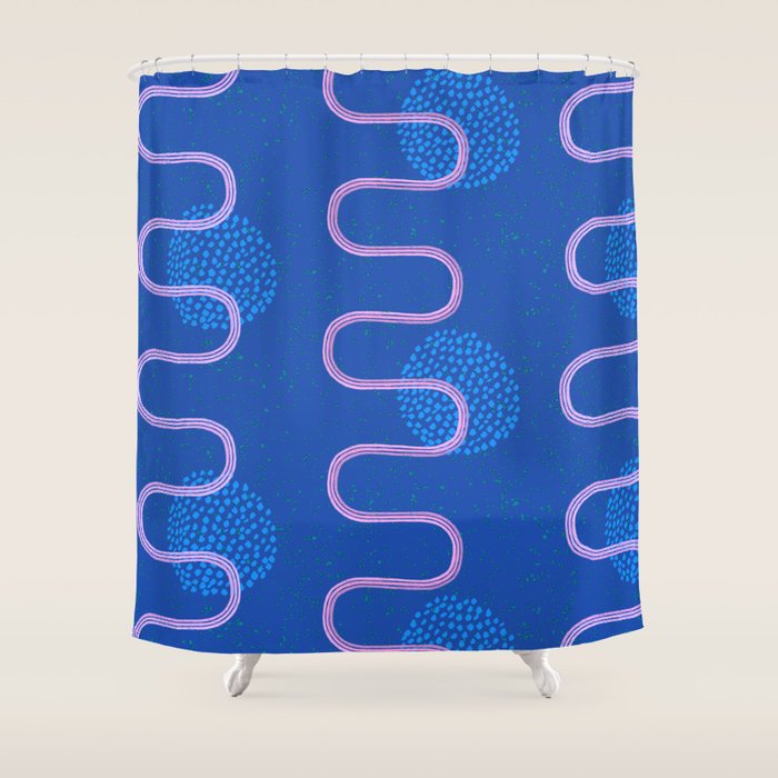 Abstract Fields in Navy Blue & Pastel Pink Shower Curtain Gallery Image 1