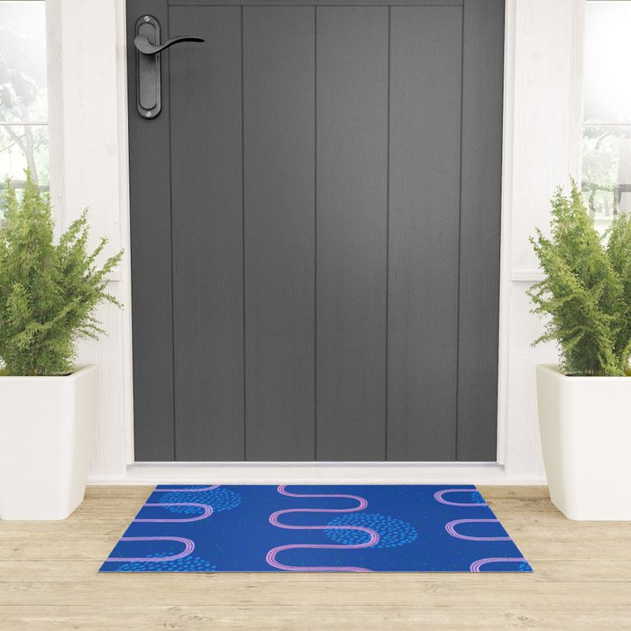 Abstract Fields in Navy Blue & Pastel Pink Welcome Mat Gallery Image 3