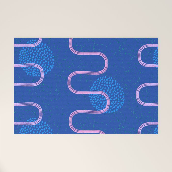 Abstract Fields in Navy Blue & Pastel Pink Welcome Mat Gallery Image 1