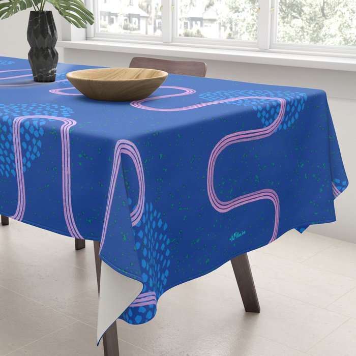 Abstract Fields in Navy Blue & Pastel Pink Tablecloth Gallery Image 3