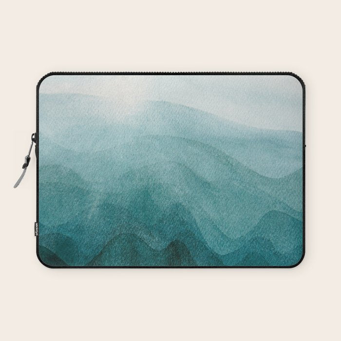 Sunrise in the mountains, dawn, teal, abstract watercolor Laptop Sleeve Gallery Image 1