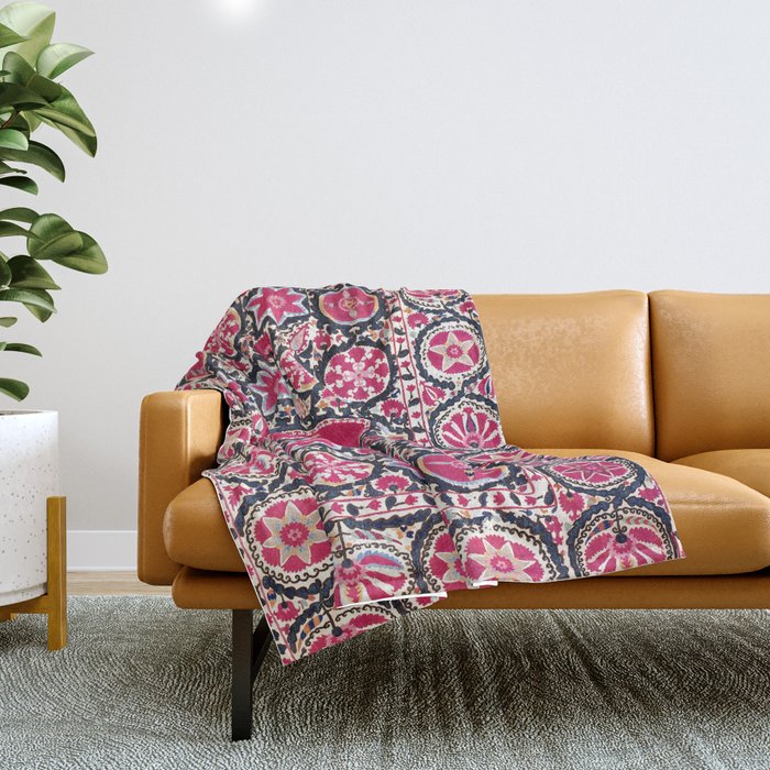 Ura Tube Suzani Northeast Uzbekistan Embroidery Print Throw Blanket Gallery Image 1
