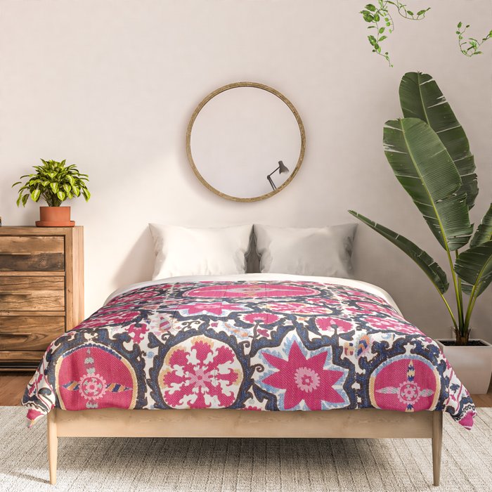Ura Tube Suzani Northeast Uzbekistan Embroidery Print Comforter Gallery Image 3