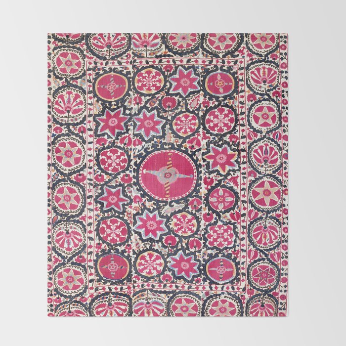 Ura Tube Suzani Northeast Uzbekistan Embroidery Print Throw Blanket Gallery Image 2