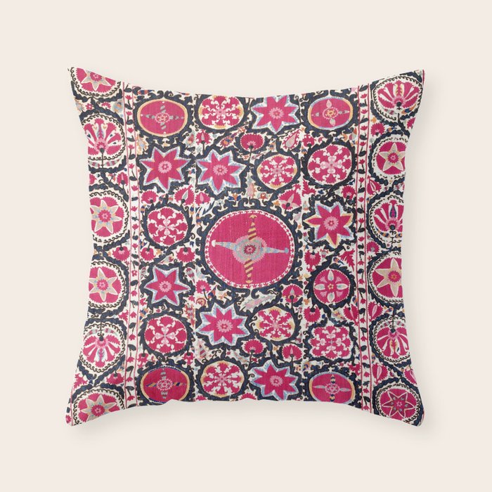 Ura Tube Suzani Northeast Uzbekistan Embroidery Print Throw Pillow Gallery Image 6
