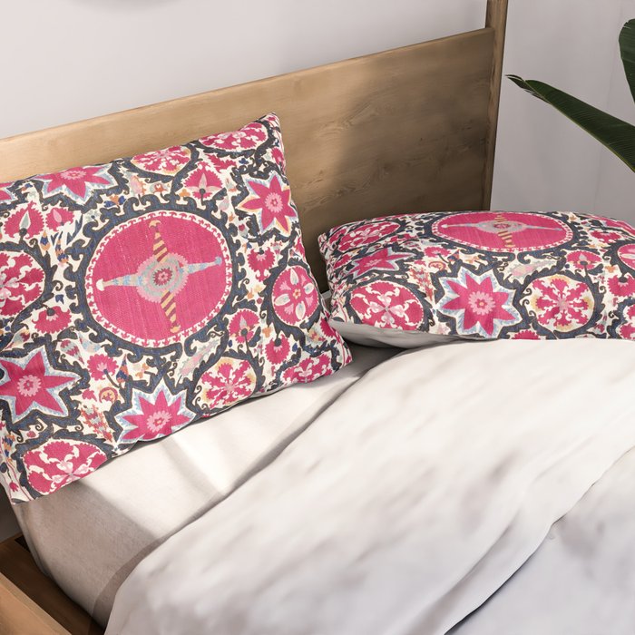 Ura Tube Suzani Northeast Uzbekistan Embroidery Print Pillow Sham Gallery Image 2