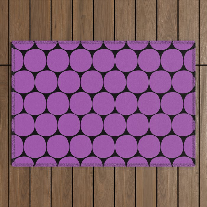 Halloween Mod Dots Pattern in Purple and Black Outdoor Rug Gallery Image 1