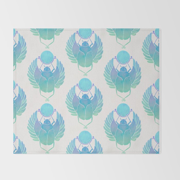 Egyptian Scarab - Turquoise OmbrÃ© Throw Blanket Gallery Image 2