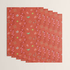Whimsical Tiny Toys & Pine Branches in Red Wrapping Paper Gallery Image 3