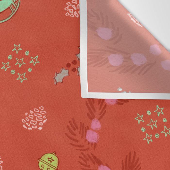 Whimsical Tiny Toys & Pine Branches in Red Wall Tapestry Gallery Image 3