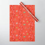 Whimsical Tiny Toys & Pine Branches in Red Wrapping Paper Gallery Image 1