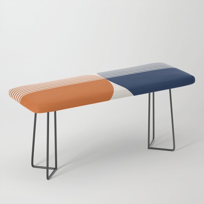 Abstraction Shapes 116 in Navy Blue Orange (Moon Phase Abstract)  Bench Gallery Image 1