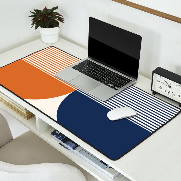 Abstraction Shapes 116 in Navy Blue Orange (Moon Phase Abstract)  Desk Mat Gallery Image 2