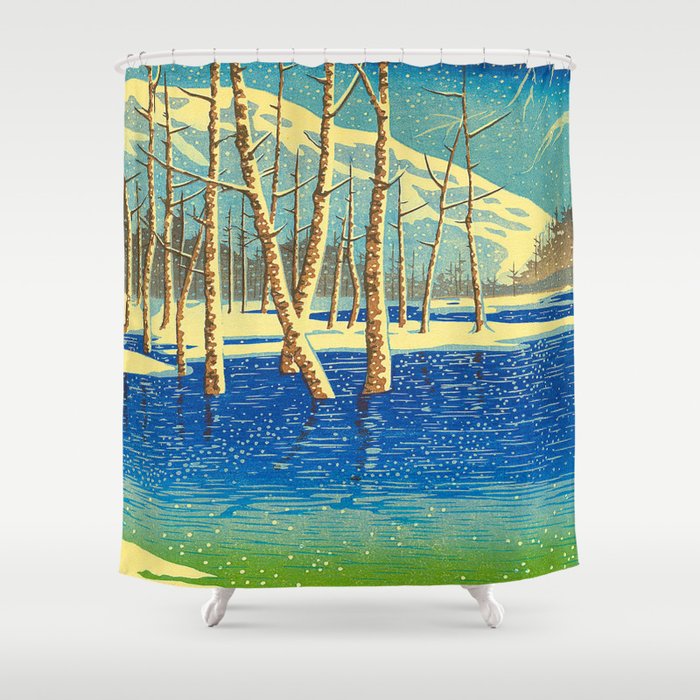 Kawase Hasui Vintage Japanese Woodblock Print Shower Curtain Gallery Image 1