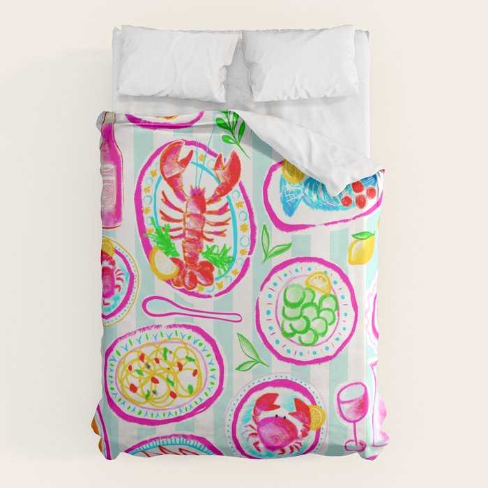 La Dolce Vita Summer Italian Table on blue and white stripes Duvet Cover Gallery Image 1