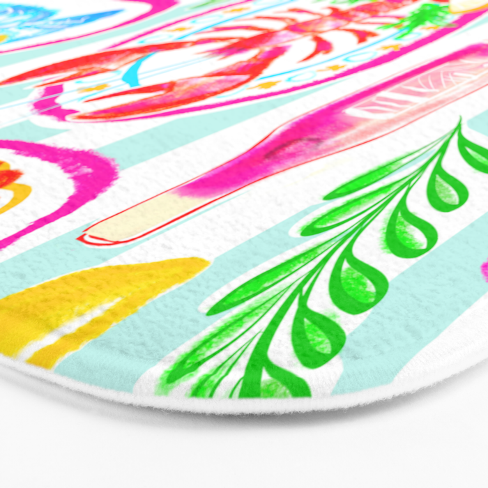 La Dolce Vita Summer Italian Table on blue and white stripes Bath Mat Gallery Image 3